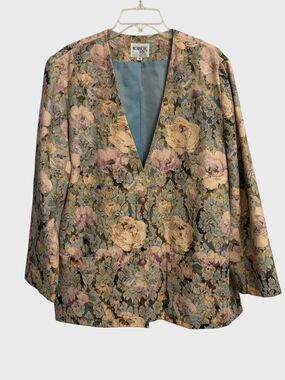 Vintage Brownstone Studio Tapestry Two-Button Blazer Jacket 16 Floral Made USA